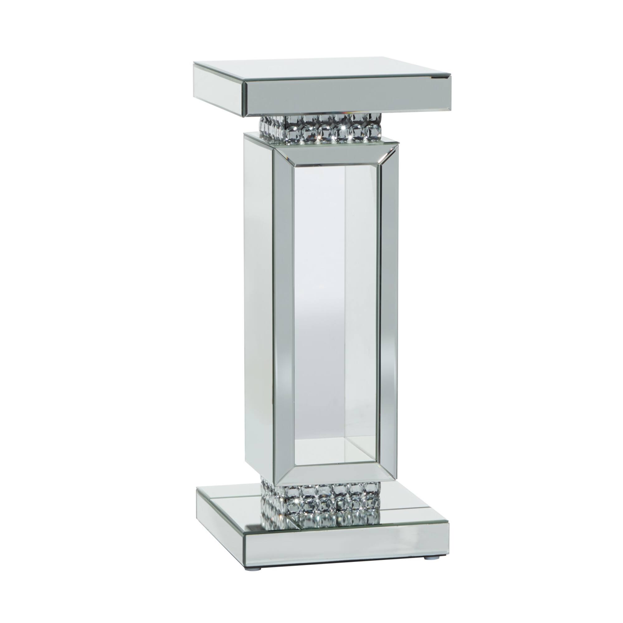 Silver MDF Wood Glam Pedestal Table, 12" x 12" x 28"